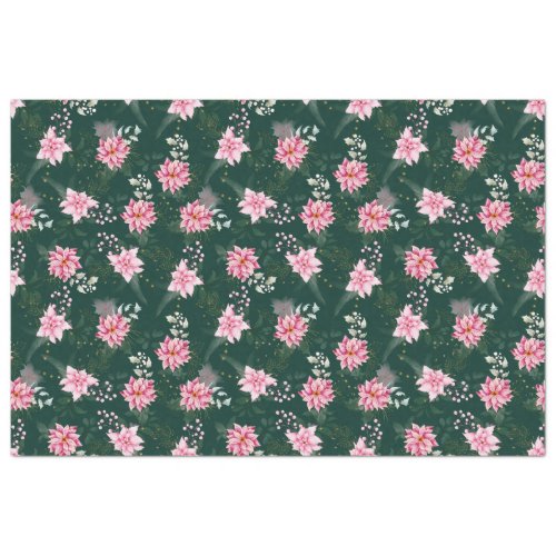 Pink Poinsettia Flowers on Dark Green Tissue Paper