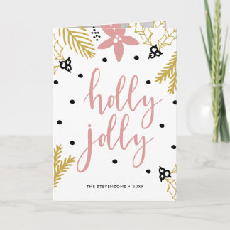 Pink Poinsettia Holly Jolly | Photo Holiday Card