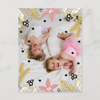 Pink Poinsettia Holly Jolly | Photo Holiday Card
