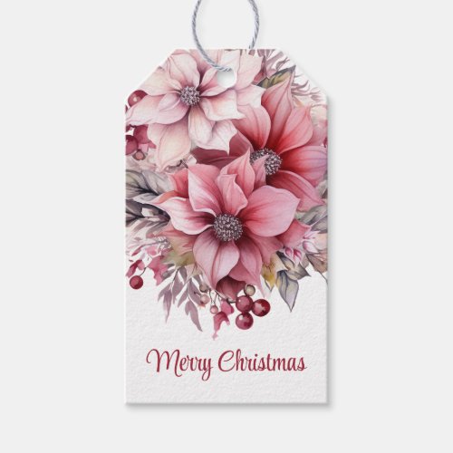 PINK POINSETTIA MERRY CHRISTMAS GIFT TAGS
