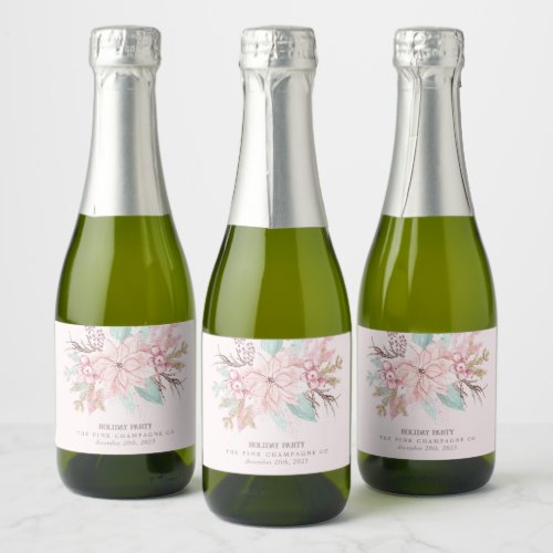 Pink Poinsettia Mini Champagne Labels