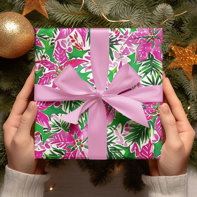 Pink Poinsettia Modern Bold Christmas Holiday Wrapping Paper (Creator Uploaded)