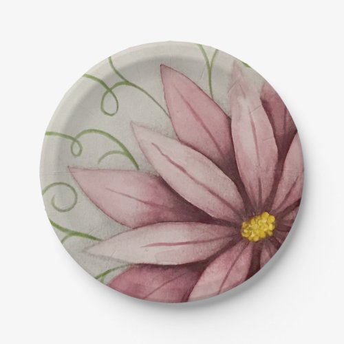 Pink Poinsettia Paper Plates