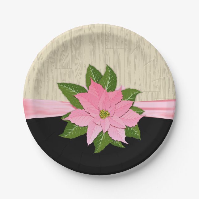 Pink Poinsettia Paper Plates (Front)