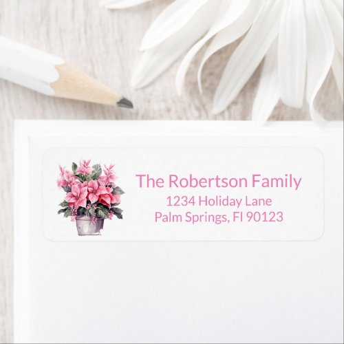 Pink Poinsettia Return Address Label