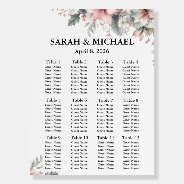 Pink Poinsettia Seating Chart Foam Boards (Front)