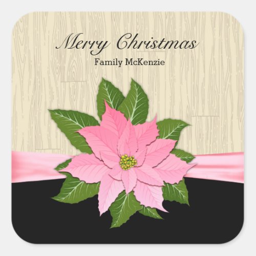 Pink Poinsettia Square Sticker