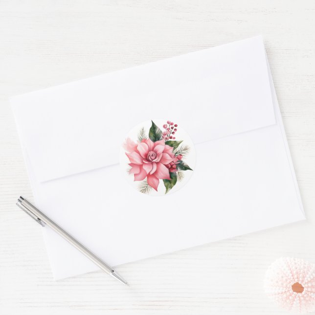 Pink Poinsettia Stickers (Envelope)
