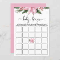 Pink Poinsettia Winter Baby Shower Bingo Game Invitation