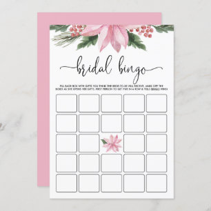 Pink Poinsettia Winter Bridal Shower Bingo Game Invitation