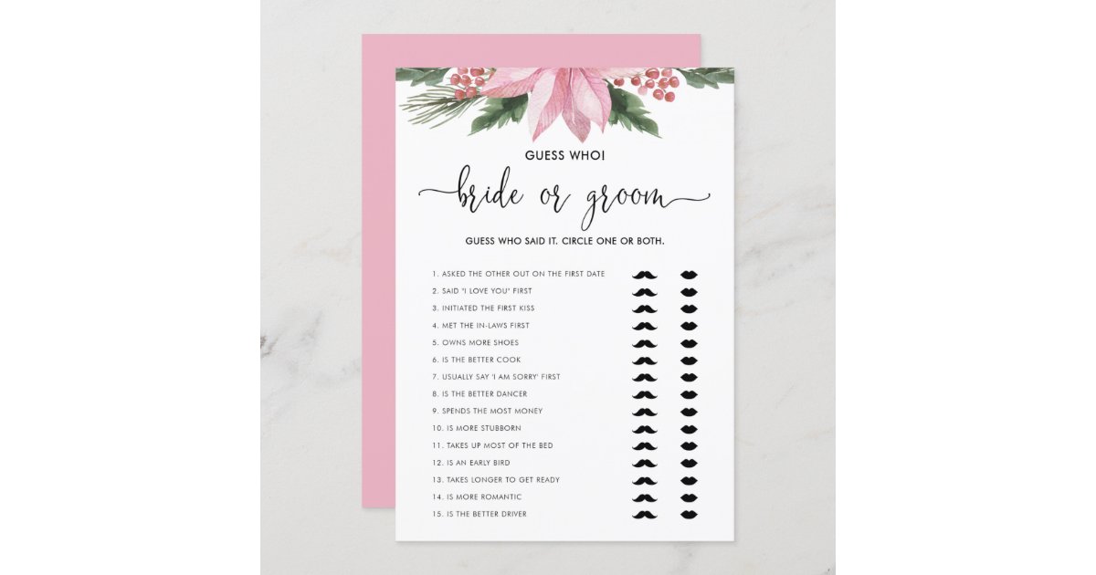 Pink Poinsettia Winter Bride or Groom Shower Game Invitation