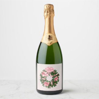 Pink Poinsettia Wreath Bottle Label