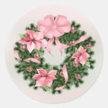 Pink Poinsettia Wreath Classic Sticker #2 at Zazzle