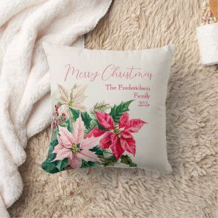 Pink Poinsettias Elegant Christmas Throw Pillow