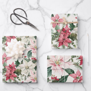 Pink Poinsettias Elegant Christmas Wrapping Paper Sheets