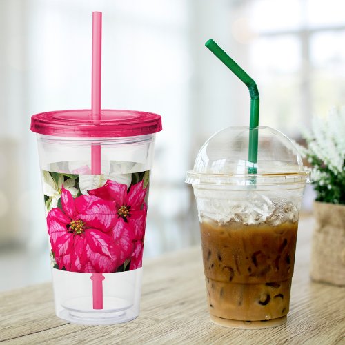 Pink Poinsettias Floral Holiday Acrylic Tumbler