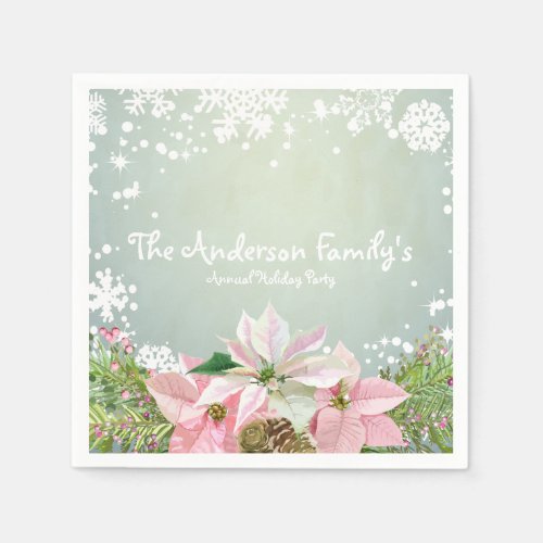 Pink Poinsettias Holiday Paper Napkins