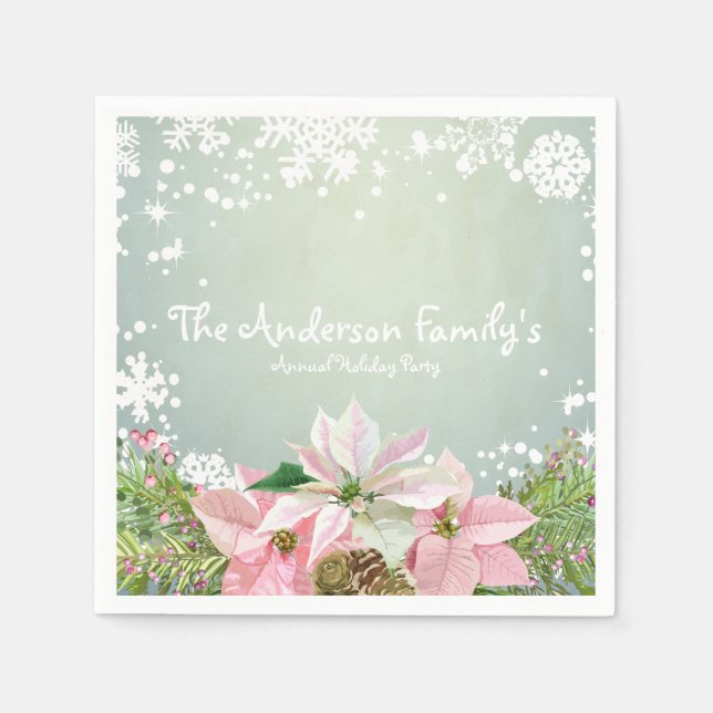 Pink Poinsettias Holiday Paper Napkins (Front)