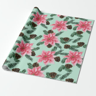 Pink Poinsettias in Green Wrapping Paper