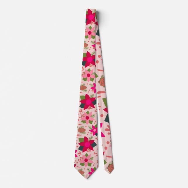 Pink Poinsettias Neck Tie (Front)