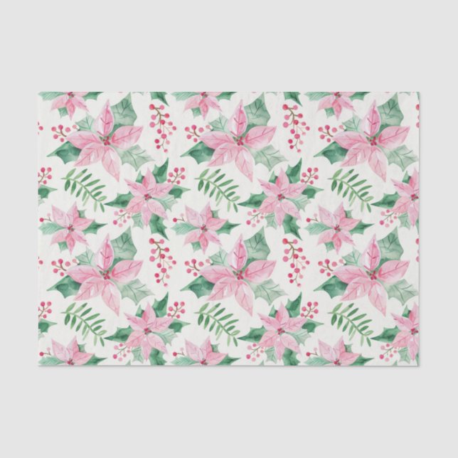 Pink Poinsettias Vintage Christmas Tissue Paper (Front)