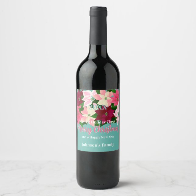 Pink Poinsettias Wine Label (Front)