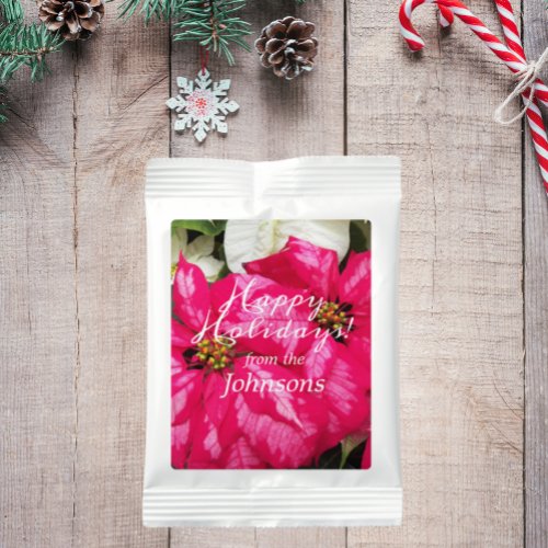 Pink Poinsettias With Family Name Holiday Hot Chocolate Drink Mix