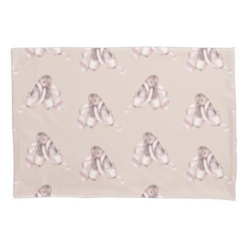 Pink Pointe Shoes on Beige  Pillow Case