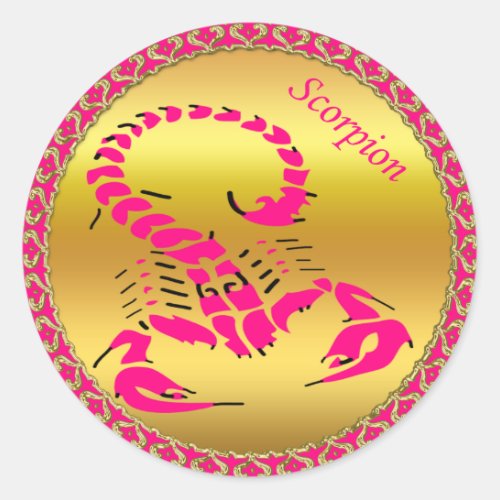 Pink poisonous scorpion very venomous insect classic round sticker
