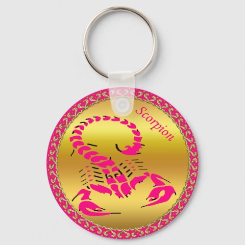 Pink poisonous scorpion very venomous insect keychain