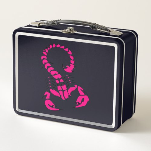 Pink poisonous scorpion very venomous insect metal lunch box