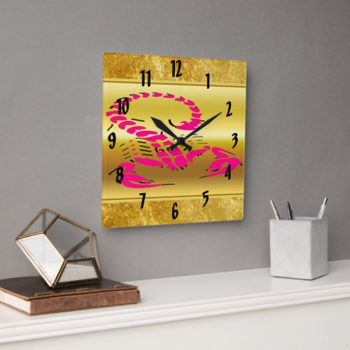 Pink poisonous scorpion very venomous insect square wall clock