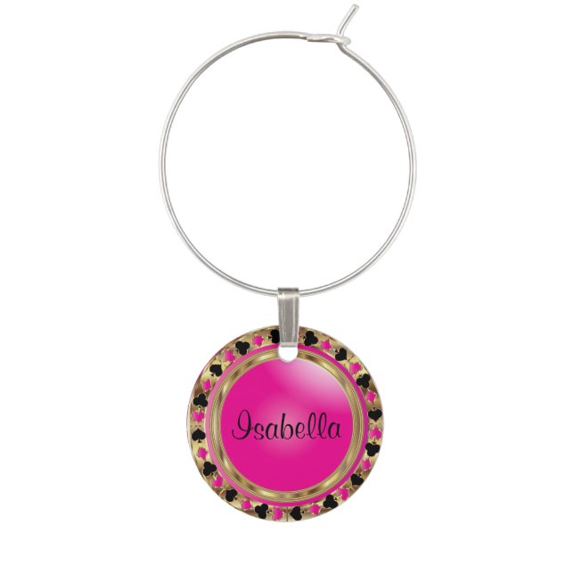 Pink Poker Game Card Player | Personalize Wine Charm (Front)