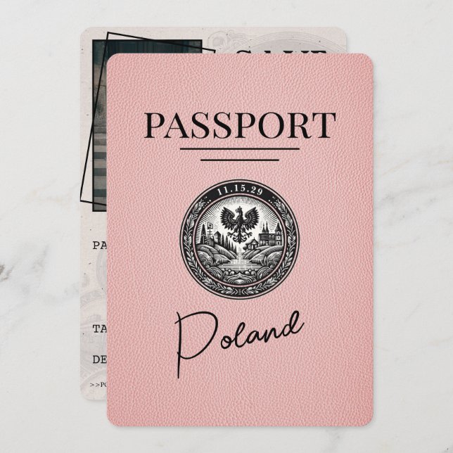 Pink Poland Passport Save The Date (Front/Back)