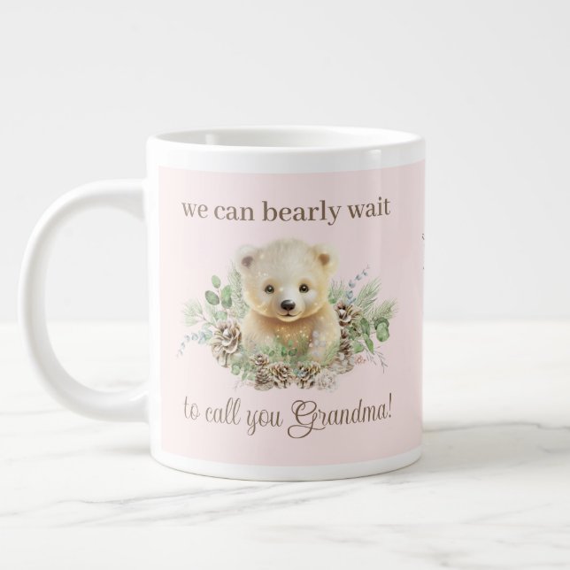 Pink Polar Bear Baby Girl Pregnancy Reveal Gift Giant Coffee Mug (Left)