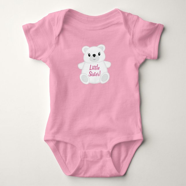 Pink Polar Bear Baby Shower Baby Bodysuit (Front)