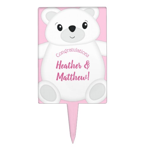 Pink Polar Bear Baby Shower Cake Topper