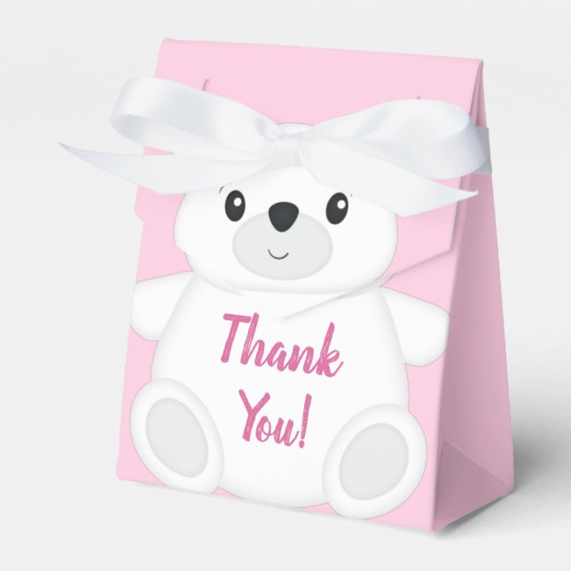 Pink Polar Bear Baby Shower Favor Boxes (Front Side)