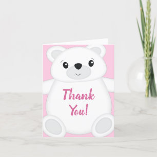 Pink Polar Bear Baby Shower Letterpress Thank You Card
