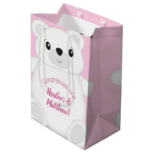 Pink Polar Bear Baby Shower Medium Gift Bag