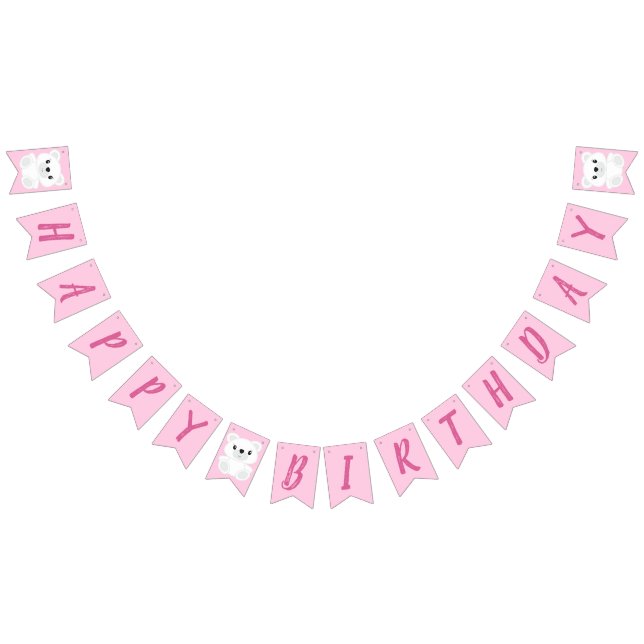 Pink Polar Bear Birthday Party Bunting Flags (All)