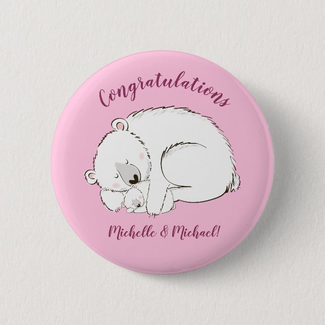 Pink Polar Bear Button (Front)