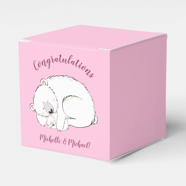 Pink Polar Bear Favor Boxes (Front Side)