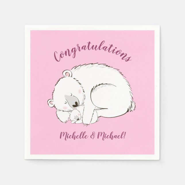 Pink Polar Bear Napkins (Front)