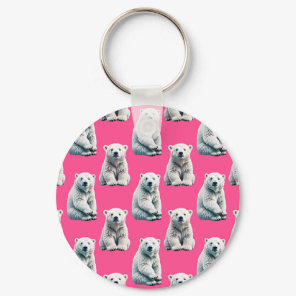 Pink Polar Bear Pattern Design  Keychain