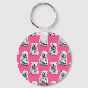 Pink Polar Bear Pattern Design Keychain