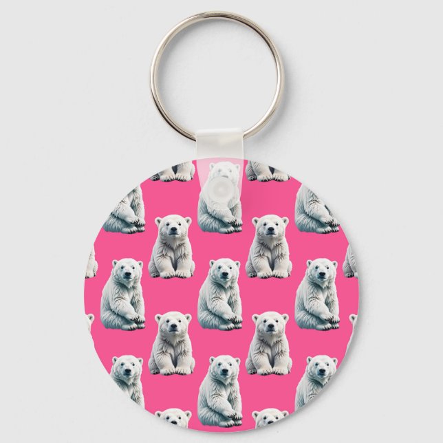 Pink Polar Bear Pattern Design  Keychain (Front)