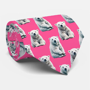 Pink Polar Bear Pattern Design  Neck Tie