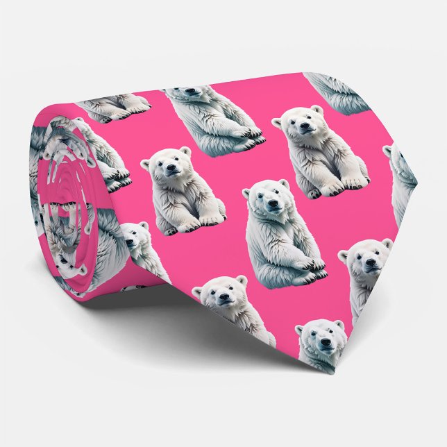 Pink Polar Bear Pattern Design  Neck Tie (Creator Uploaded)