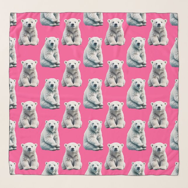 Pink Polar Bear Pattern Design  Scarf (Front)